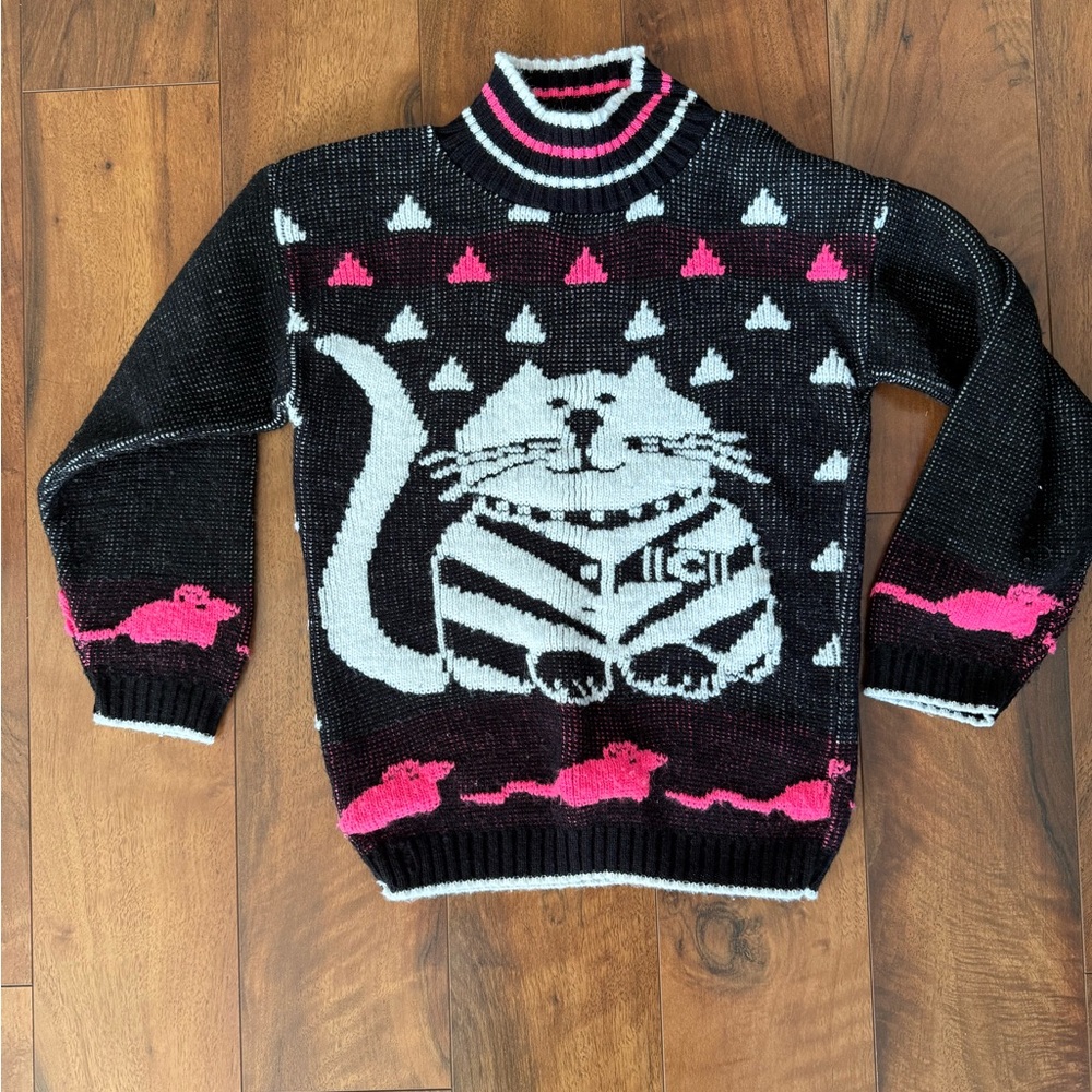 Vintage Hot Cashews Youth Sweater 7/8, cat and mouse sweater